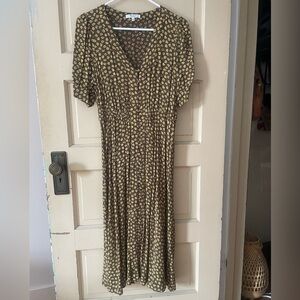 Madewell Brown and Yellow Button-cuff Floral Midi Dress